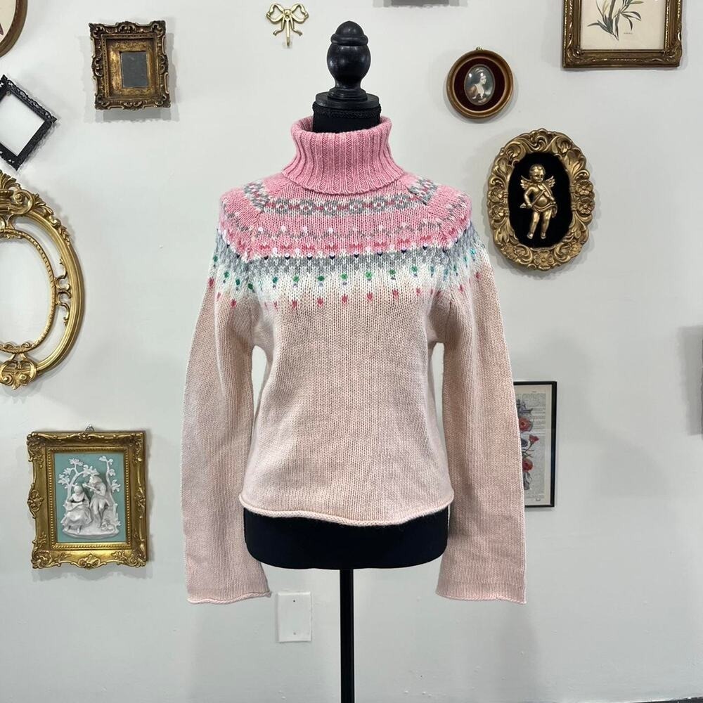 Vintage Rue 21 Pink Fair Isle Knit Turtleneck Sweater size m